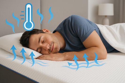 Person sleeping peacefully on cooling mattress showing optimal temperature regulation and comfort for hot sleepers