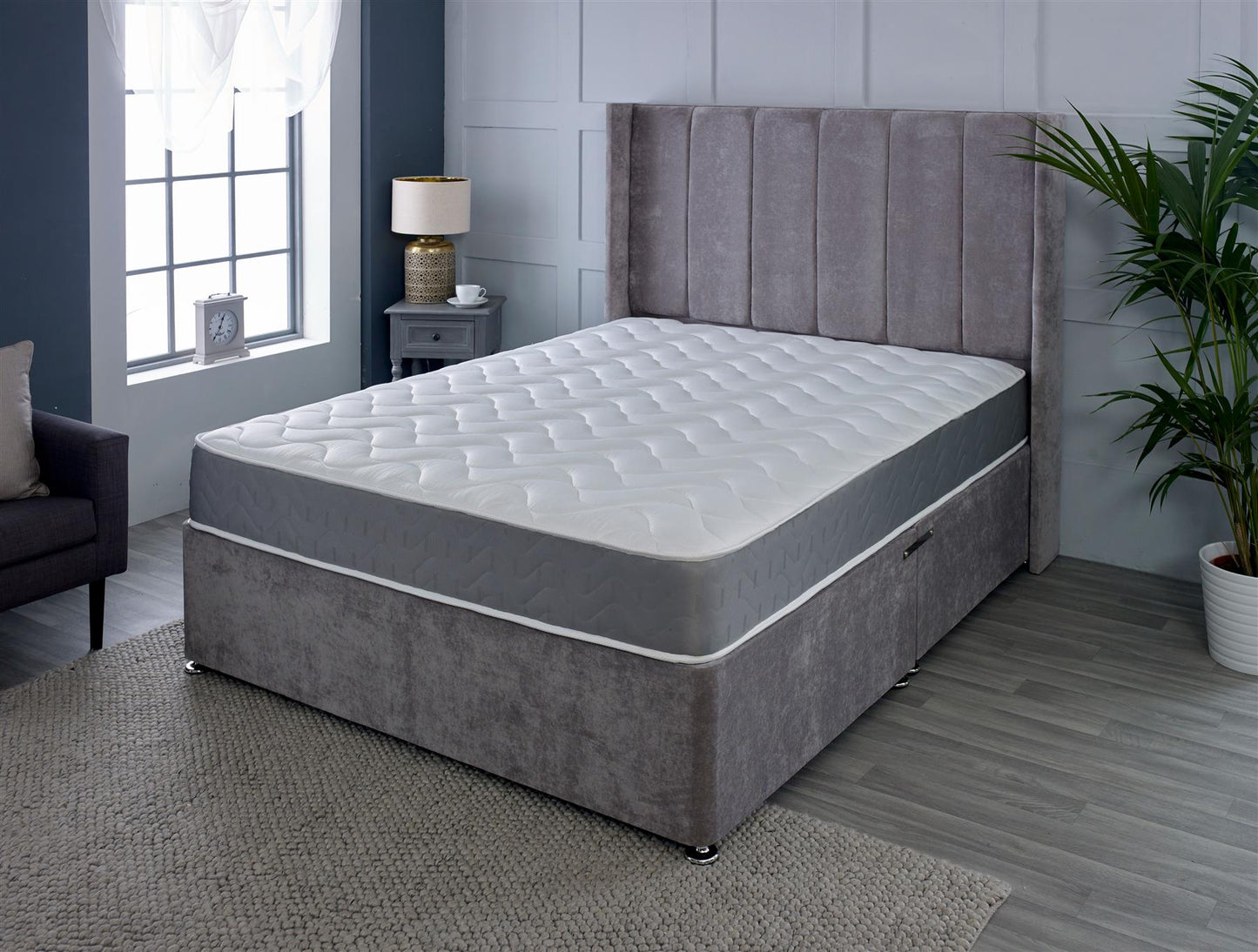 Starlight Beds Grey Memory Foam Hybrid Spung Open Coil Quilted Mattress